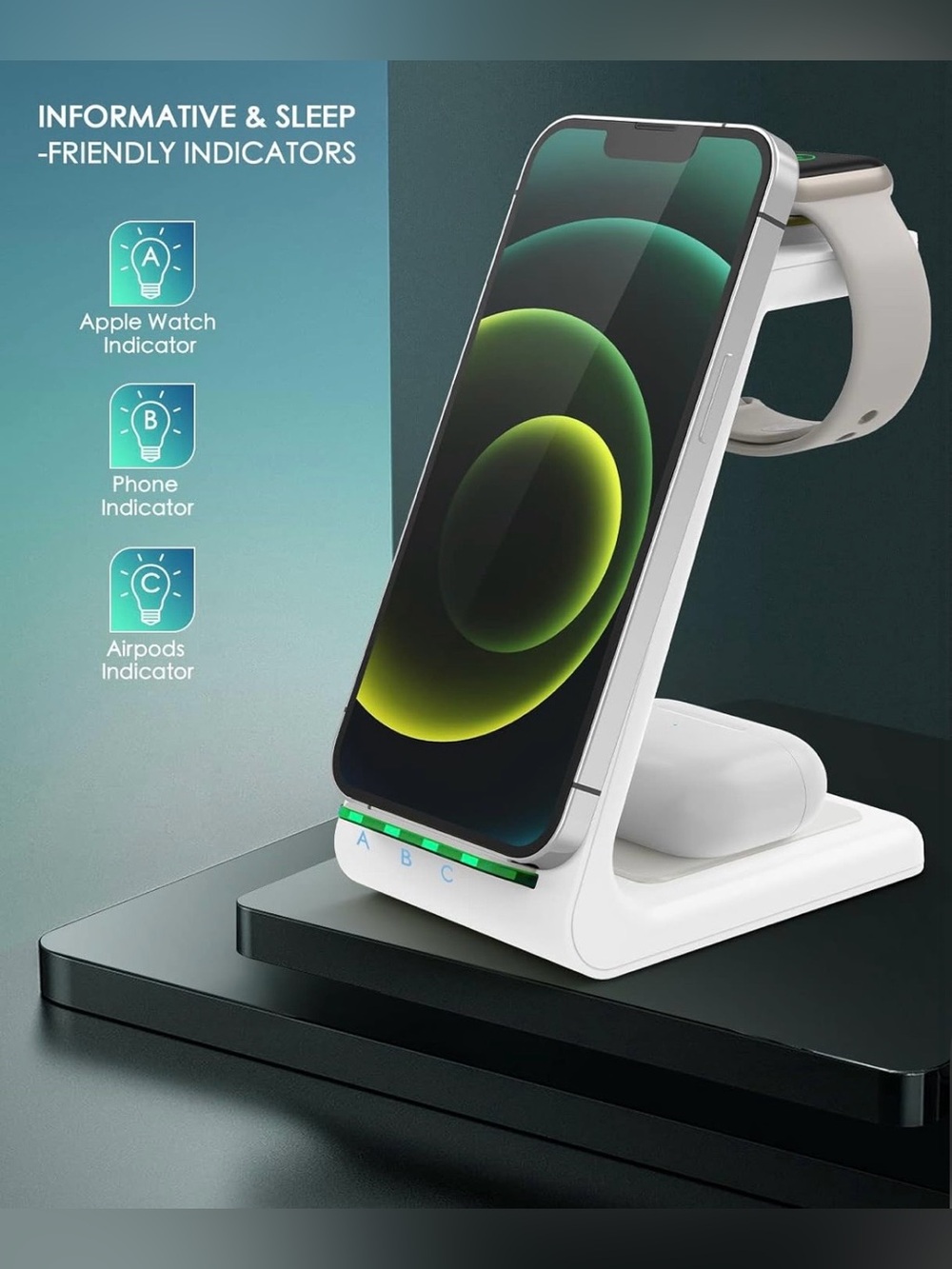 3 in 1 Wireless Charging Station Fast Wireless Charging T3 White Apple Samsung